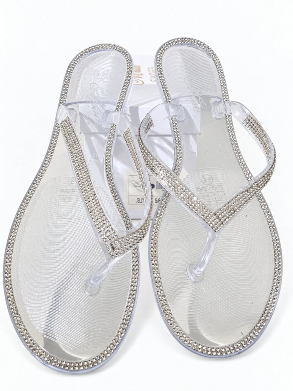 Mata Shoes Rhinestone Jelly Sandals Clear Silver